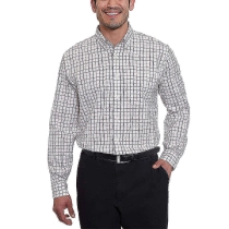 Mens Traditional Fit Dress Shirt Navy Brown Tattersall