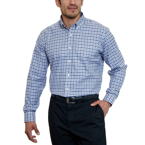 Mens Traditional Fit Dress Shirt Navy Gray Gingham