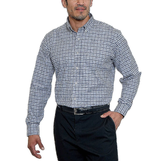 Mens Traditional Fit Dress Shirt Navy Gray Gingham