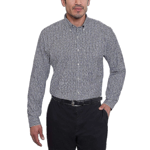 Mens Traditional Fit Dress Shirt Navy Gray Plaid