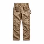 Men's kneepad work trousers in khaki poly-cotton twill, full front view with top-loading knee pad pockets, floating holster pockets with tool slots, slanted front pockets and a hammer loop