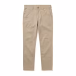 Men's slim fit chino pants in stone cotton twill, full front view with tapered leg and slanted front pockets