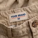 Close-up of the bermuda shorts inside back waistband with woven YOUR BRAND label and waistband stitching