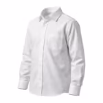 Boys' long sleeve school shirt in white cotton oxford, three-quarter angle showing collar, placket, chest pocket and button cuffs