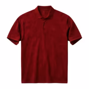Men's corporate polo shirt in burgundy cotton pique with knitted collar, two-button placket and a small embroidered shield logo on the chest, full front view