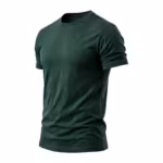Men's gym training t-shirt in forest green performance knit, three-quarter angle view with crew neck and short sleeves