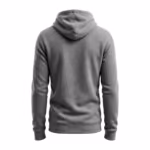 Men's pullover hoodie in grey marl brushed fleece, back view with the two-panel hood seen from behind at the neck, a plain back panel, ribbed cuffs and a ribbed hem band