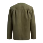 Men's canvas jacket in olive duck canvas, back view with shoulder yoke and back pleats