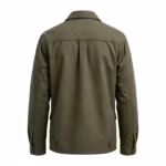 Men's utility jacket in olive cotton canvas, back view with shoulder yoke and centre pleat