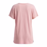 Ladies soft pink night t-shirt back view with a plain back panel, a straight bound neckline and short side hem vents